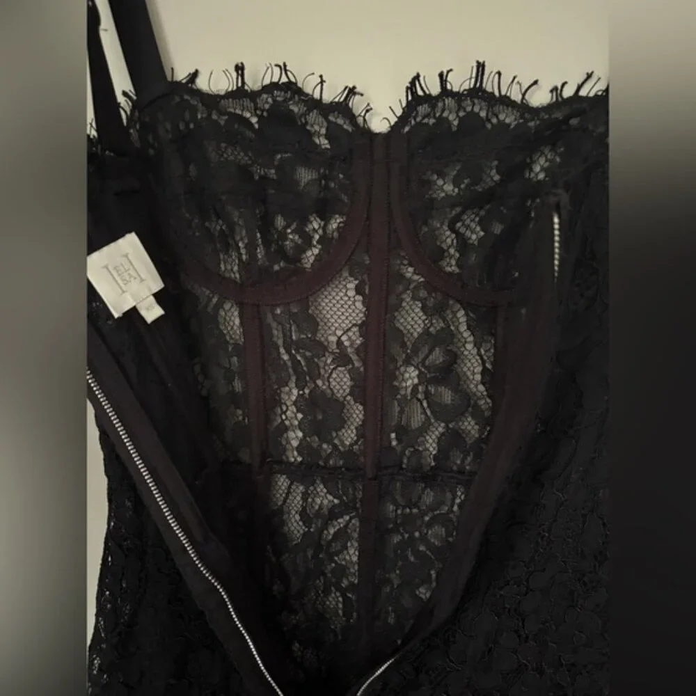 NEW Helsa Lace Column Dress Sheer Bustier Maxi Black | XS - Picture 14 of 16